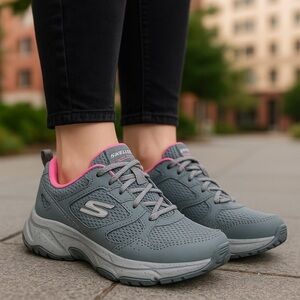 Skechers Women's Trail Running Shoes Gray Pink Size 10 Athletic Sneaker